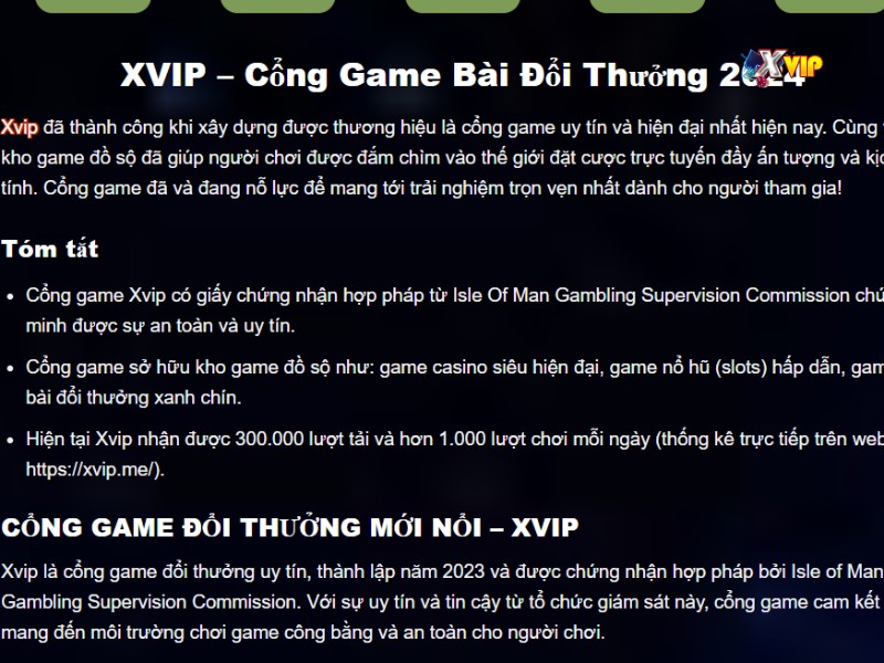 Giới thiệu về trò chơi đổi thưởng Xvip